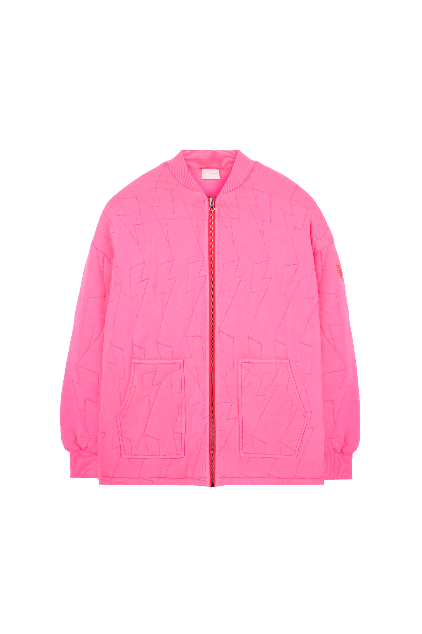 Neon Pink Lightning Bolt Regular Fit Quilted Bomber Jacket