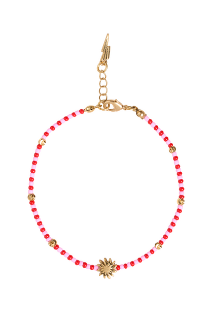 Red and Pink Bead Gold Sunstar Bracelet