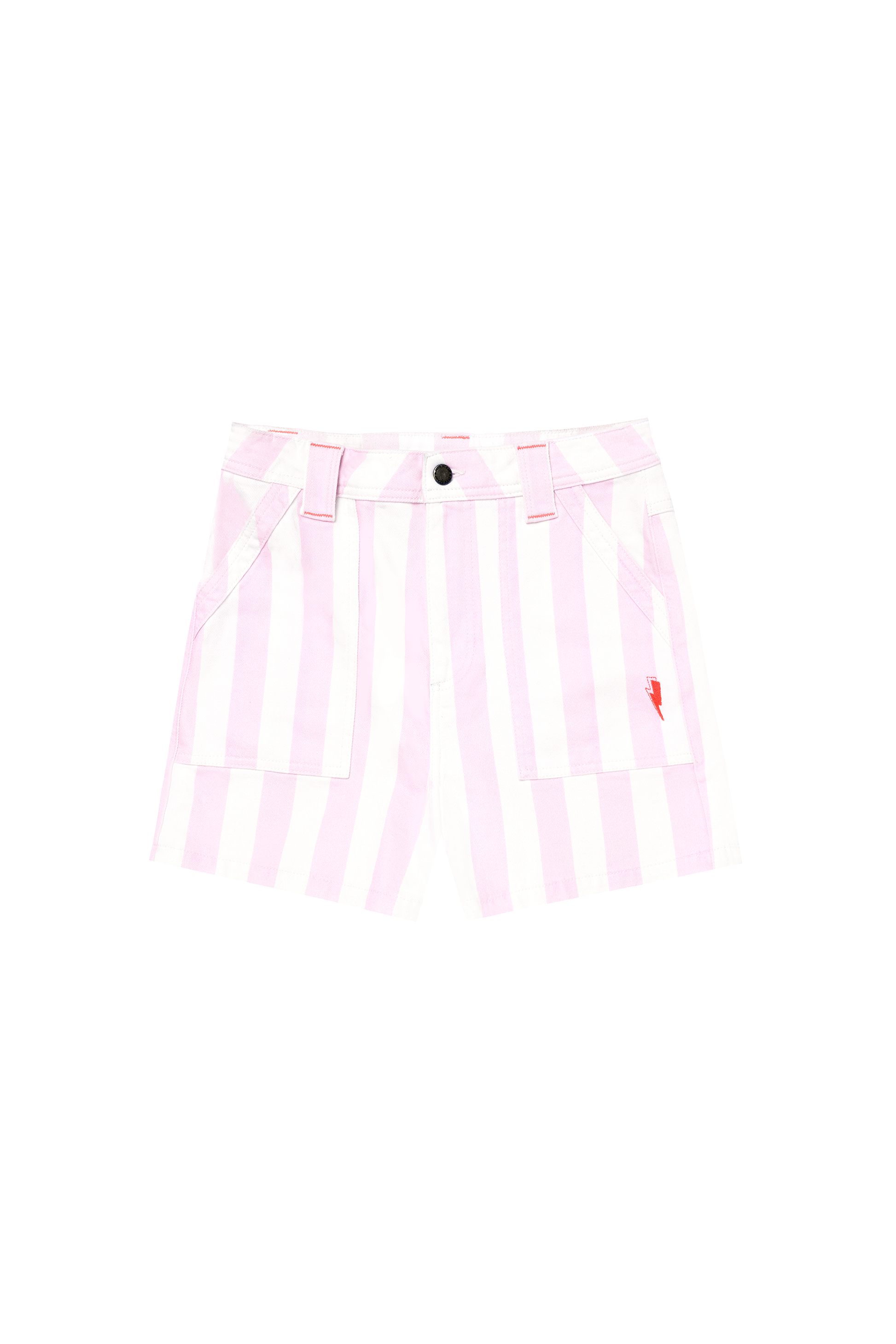 Pink and White Stripe Patch Pocket Denim Shorts