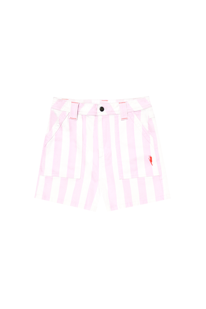 Pink and White Stripe Patch Pocket Denim Shorts