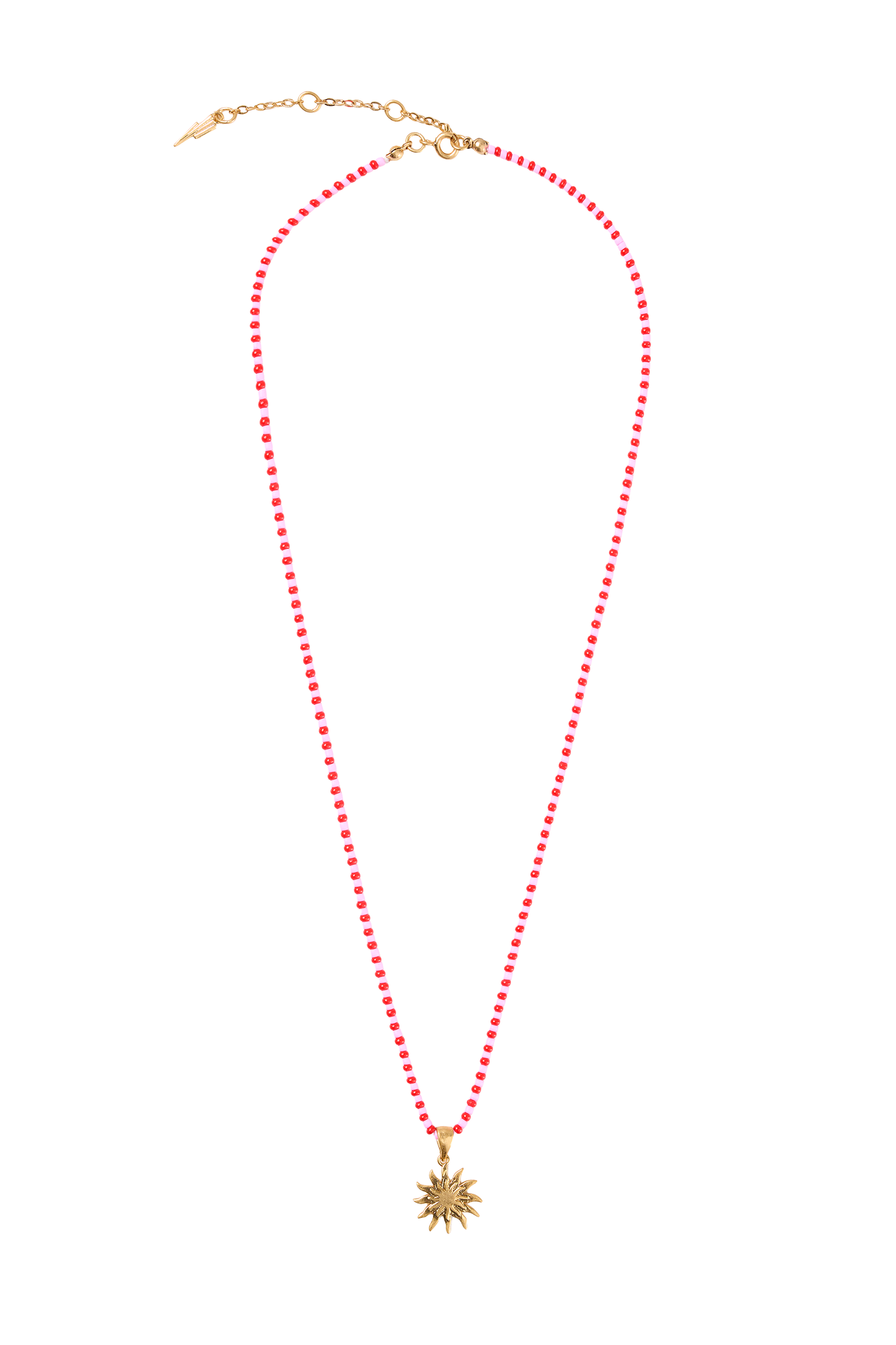 Red and Pink Bead Gold Sunstar Necklace