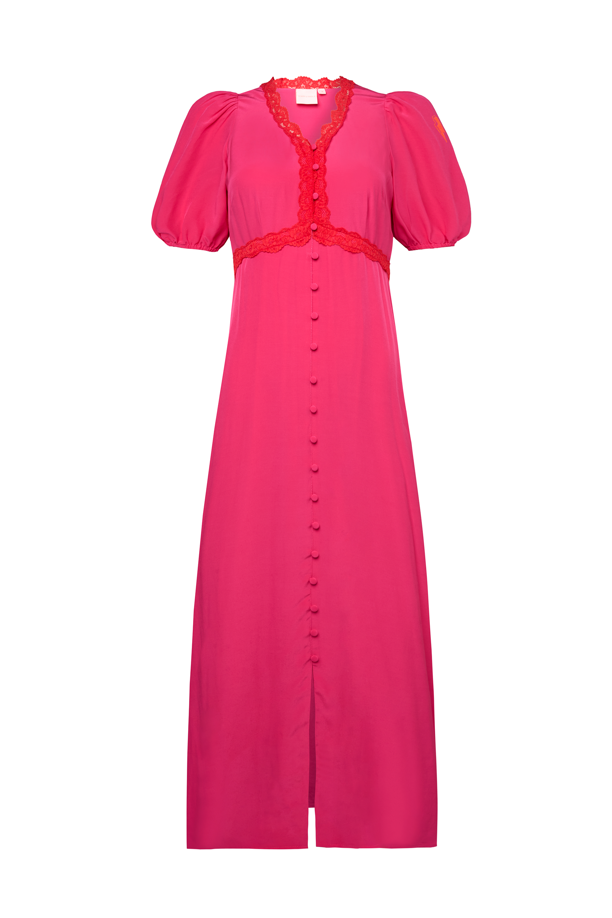 Pink with Coral Lace Trim Midi Tea Dress