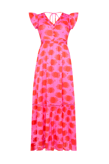 Pink and Coral Soleil Sun Pintuck Midi Dress