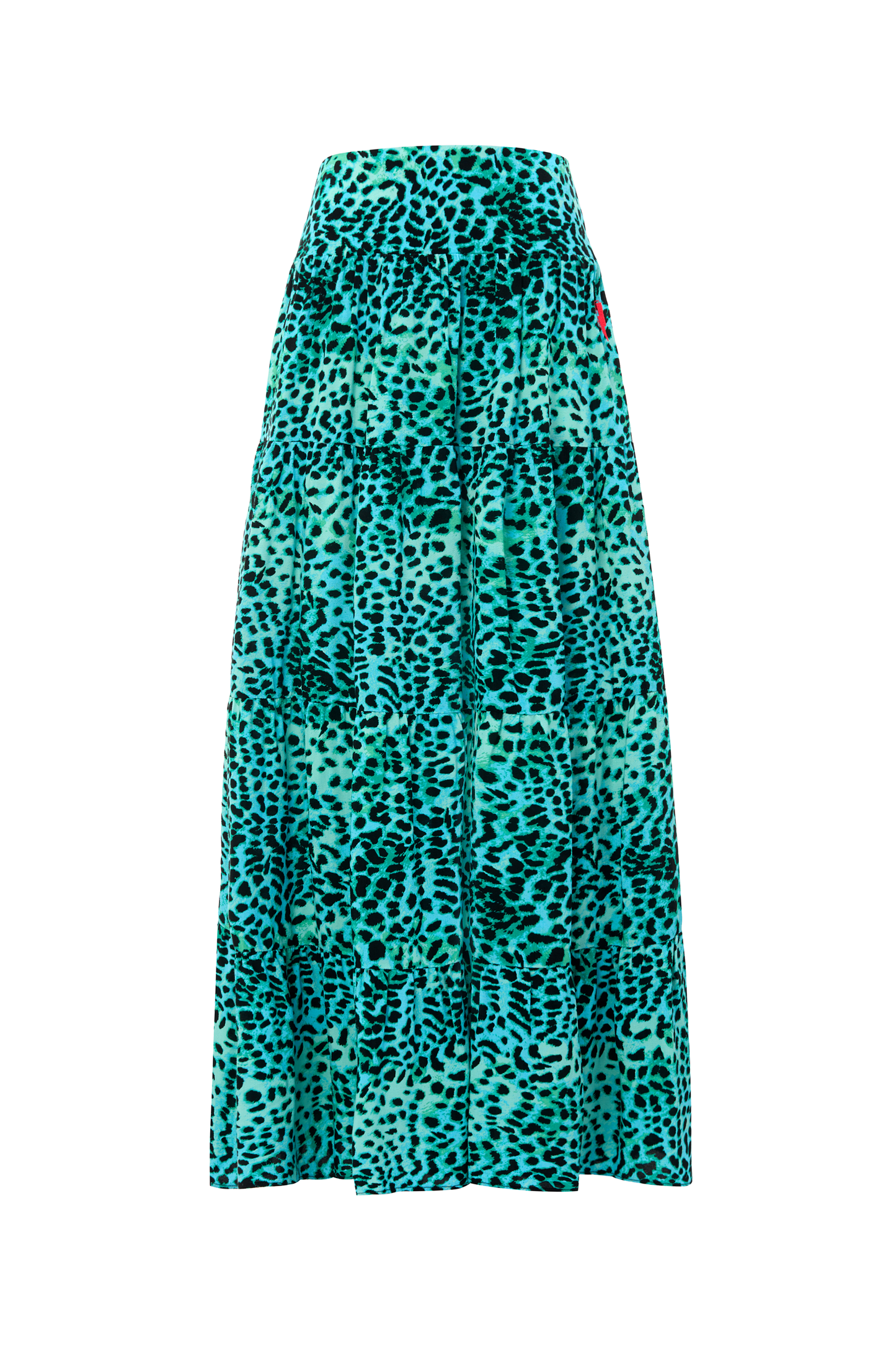 Turquoise with Black Leopard Maxi Skirt