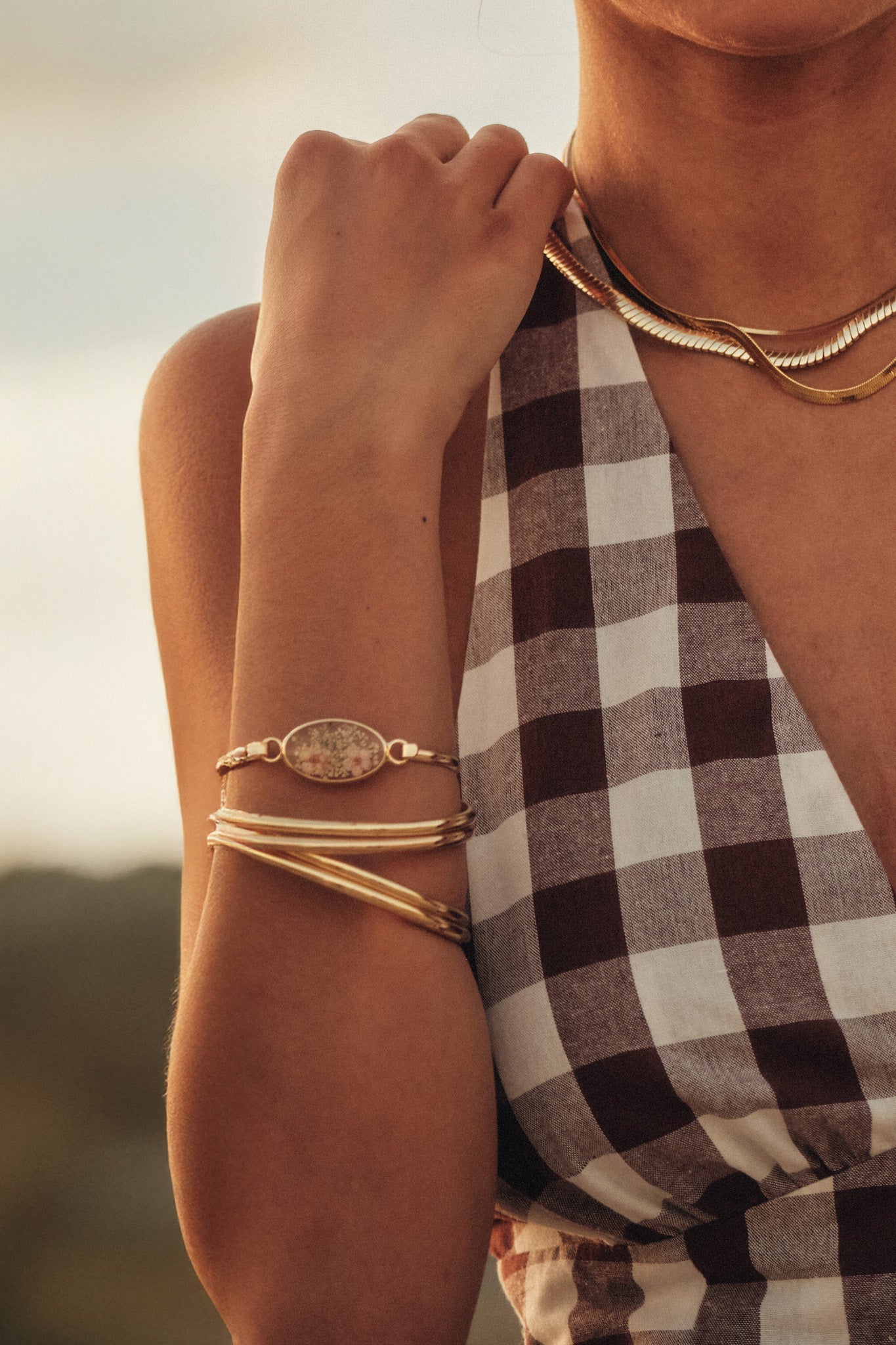 Carlsbad Gold Pressed Flower Bangle Bracelet