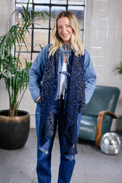 Scamp & Dude x Rachel Stevens Navy Wild Leopard Charity Super Scarf