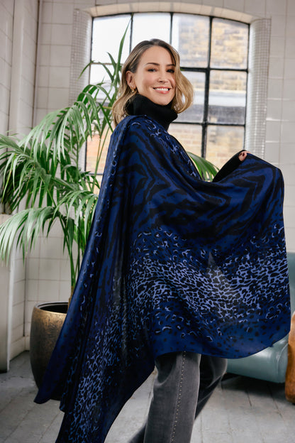 Scamp & Dude x Rachel Stevens Navy Wild Leopard Charity Super Scarf