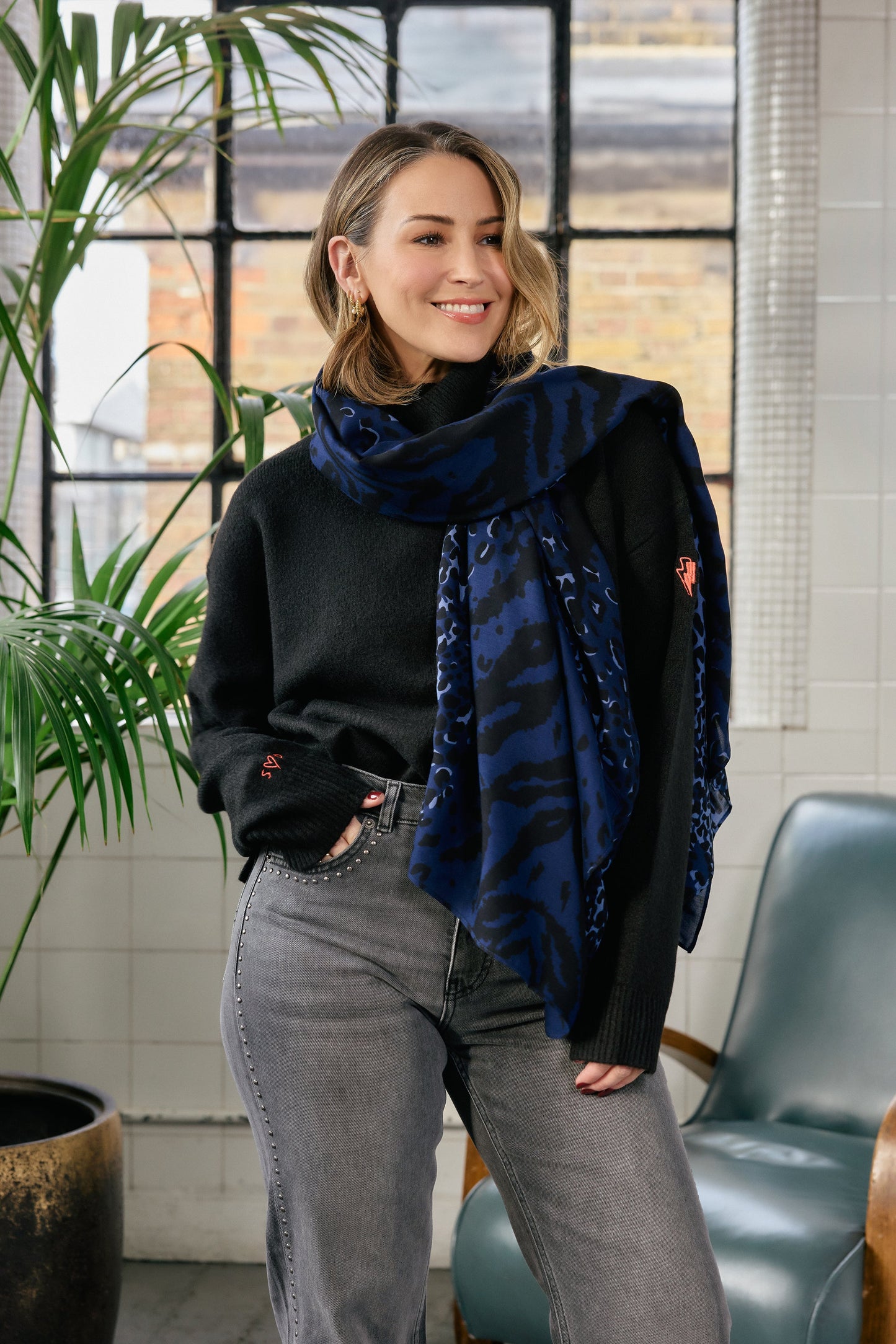 Scamp & Dude x Rachel Stevens Navy Wild Leopard Charity Super Scarf