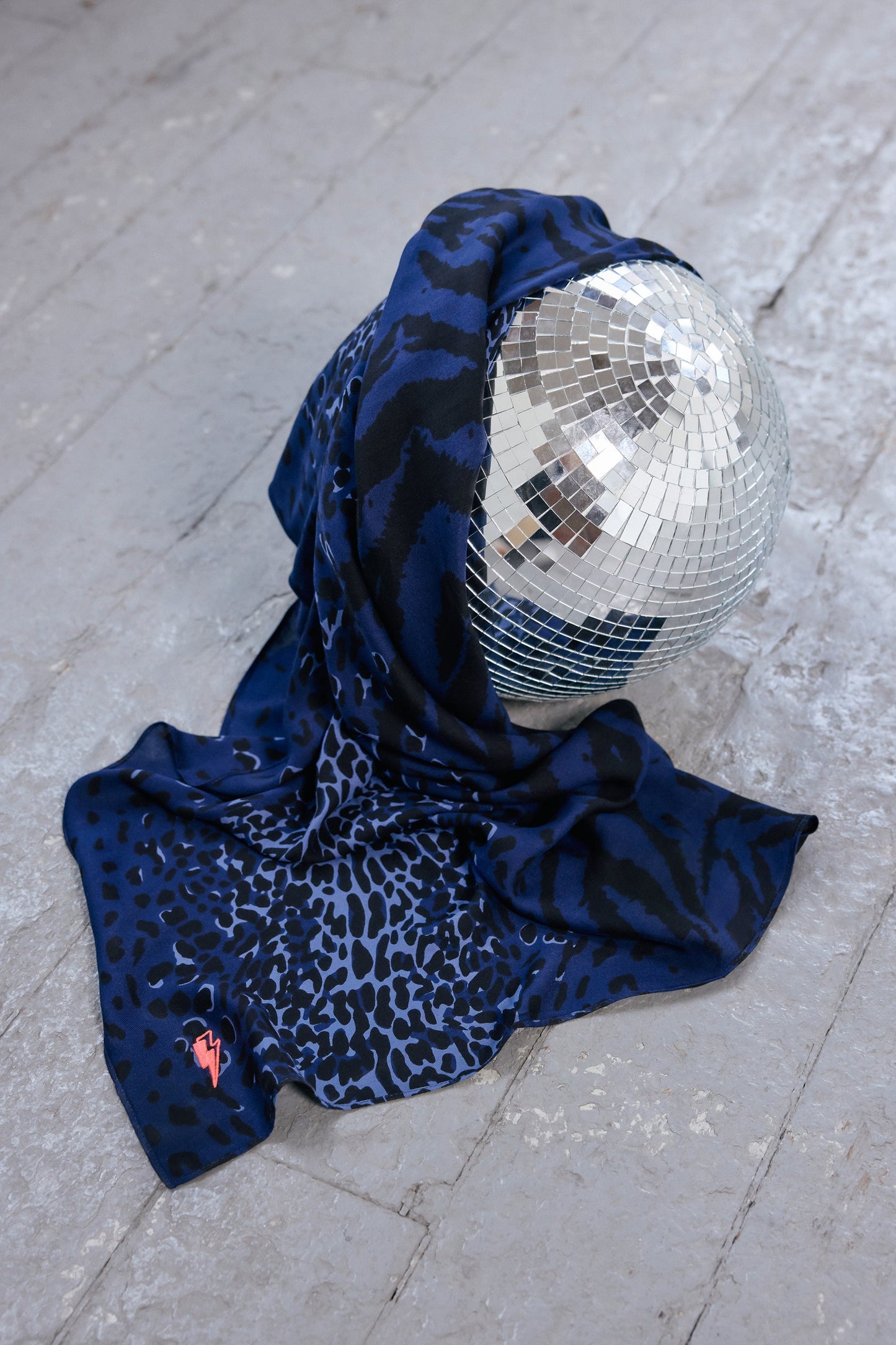 Scamp & Dude x Rachel Stevens Navy Wild Leopard Charity Super Scarf