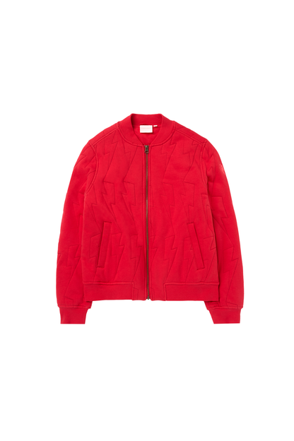 Red Lightning Bolt Fitted Quilted Bomber Jacket