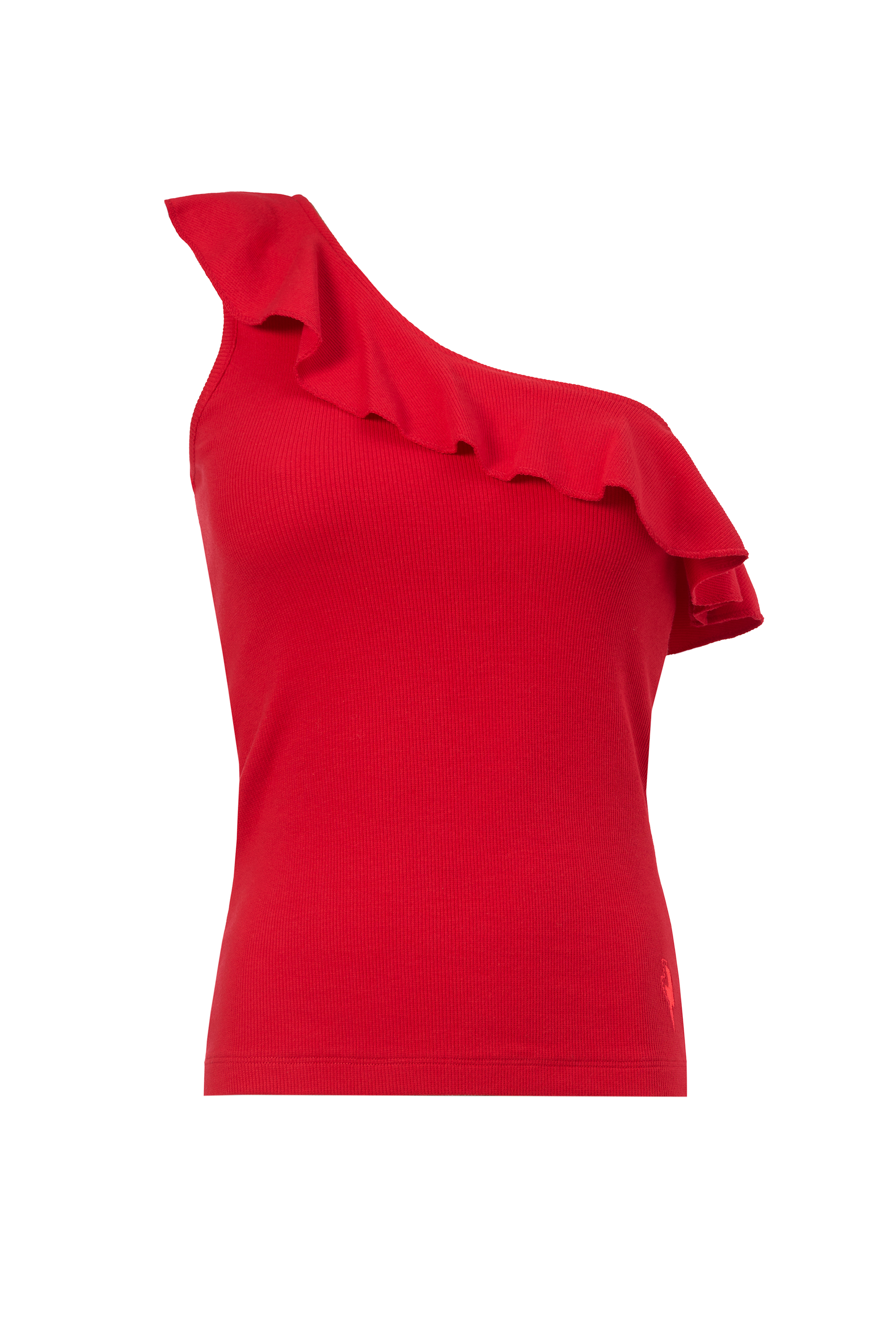 Red One Shoulder Frill Top