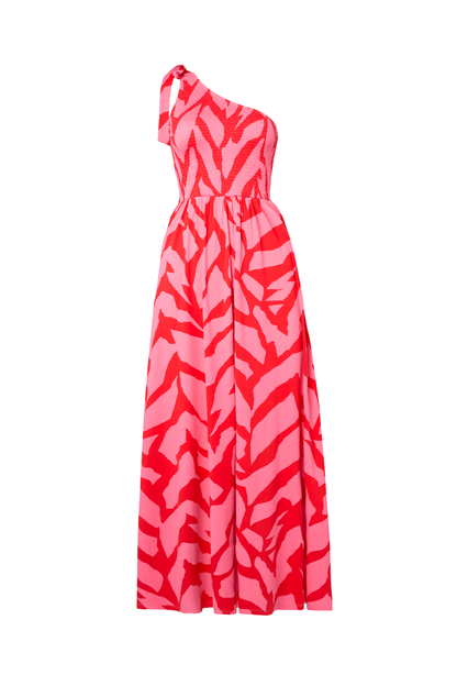 Red & Pink Zebra Jersey Maxi Dress