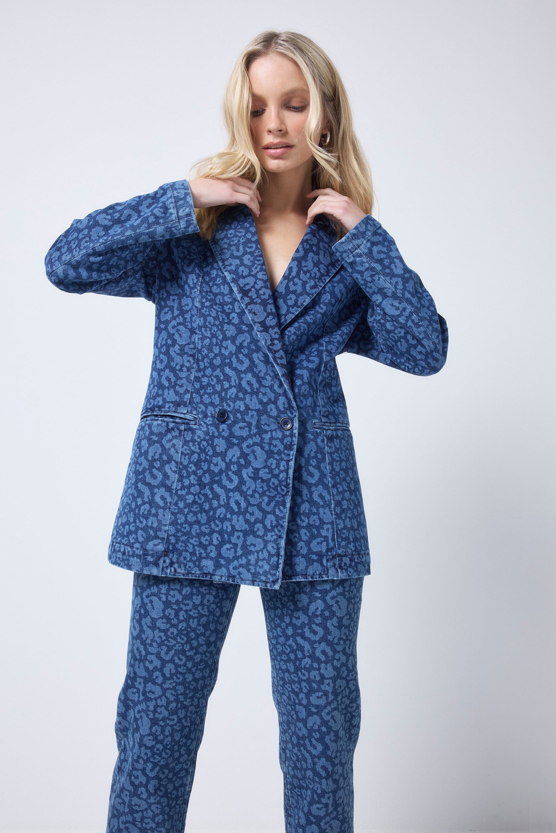 Authentic Indigo Leopard Printed Denim Blazer