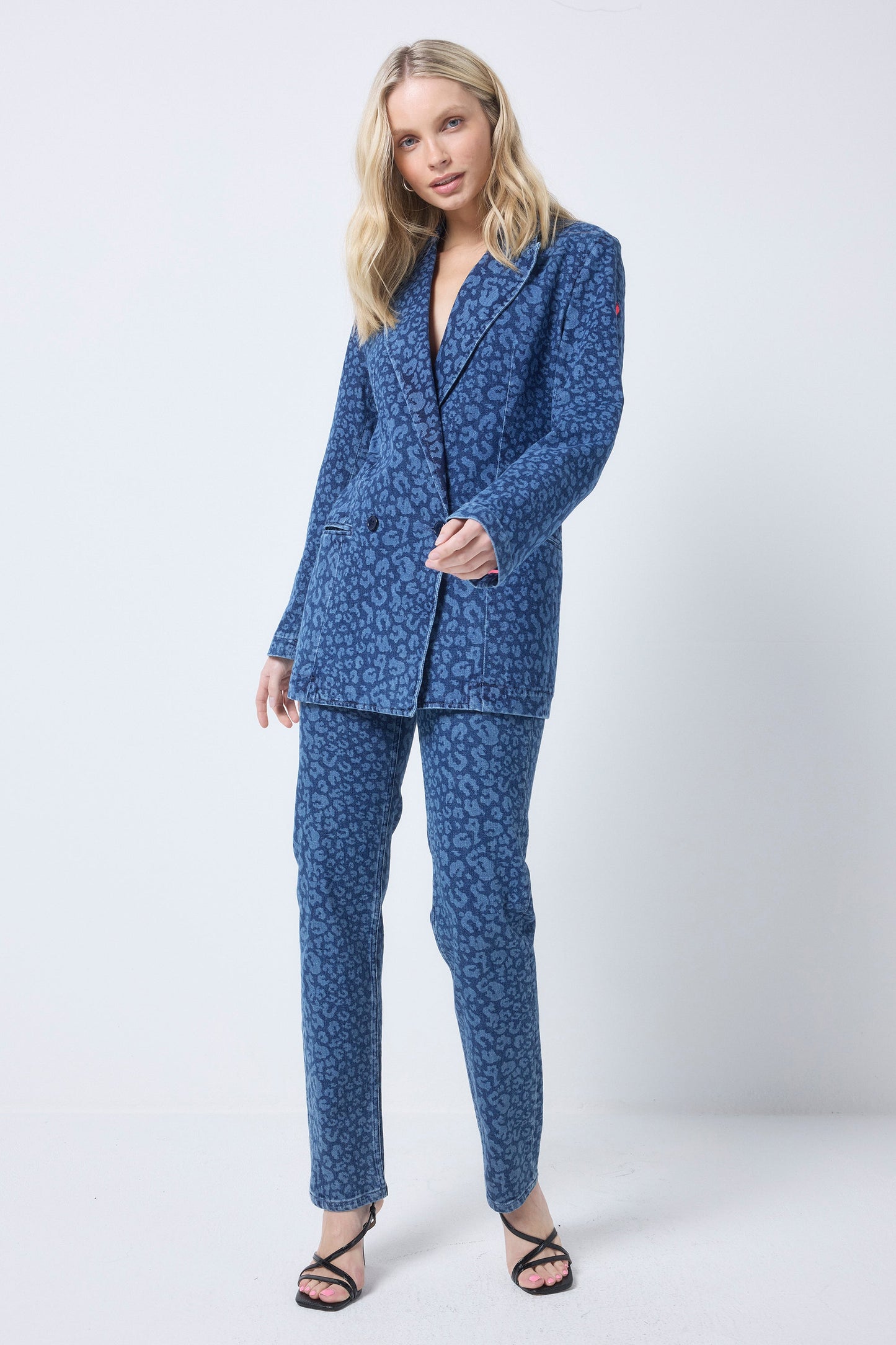 Authentic Indigo Leopard Printed Denim Blazer