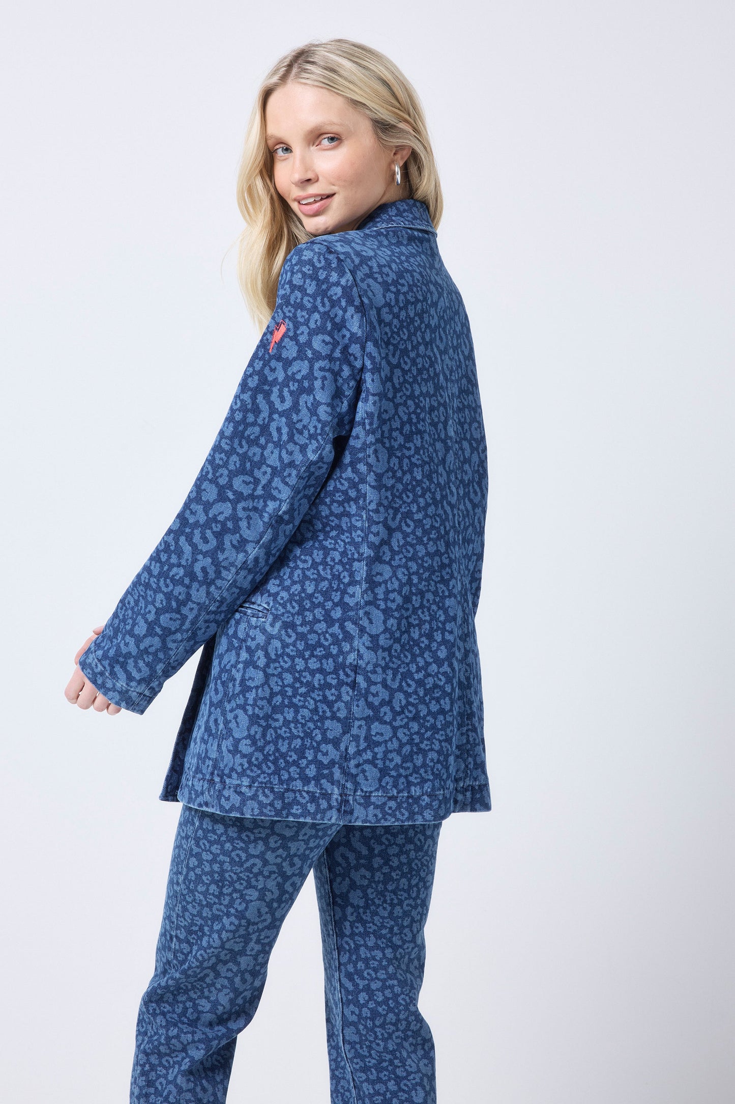 Authentic Indigo Leopard Printed Denim Blazer