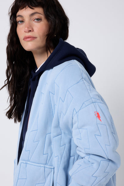 Blue Lightning Bolt Oversized Quilted Bomber Jacket