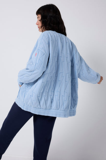 Blue Lightning Bolt Oversized Quilted Bomber Jacket