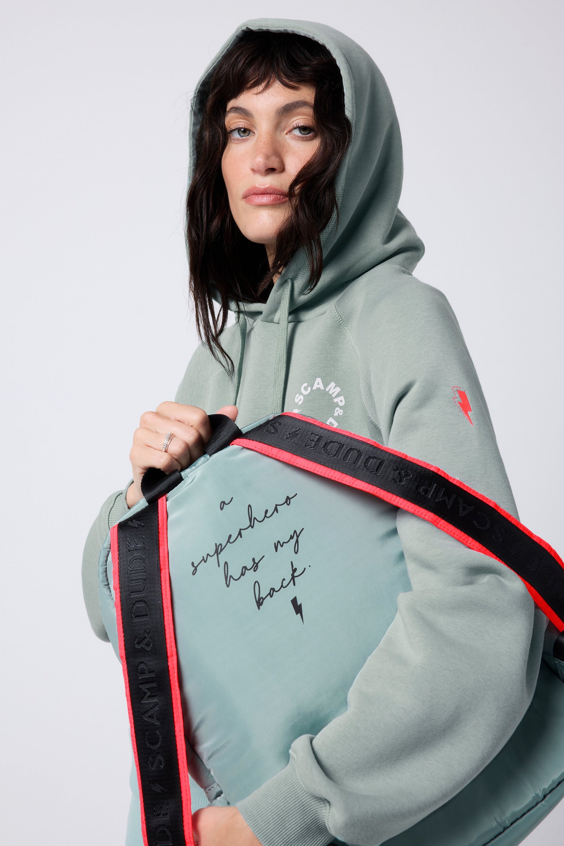 Khaki with Neon Coral Puffer Backpack