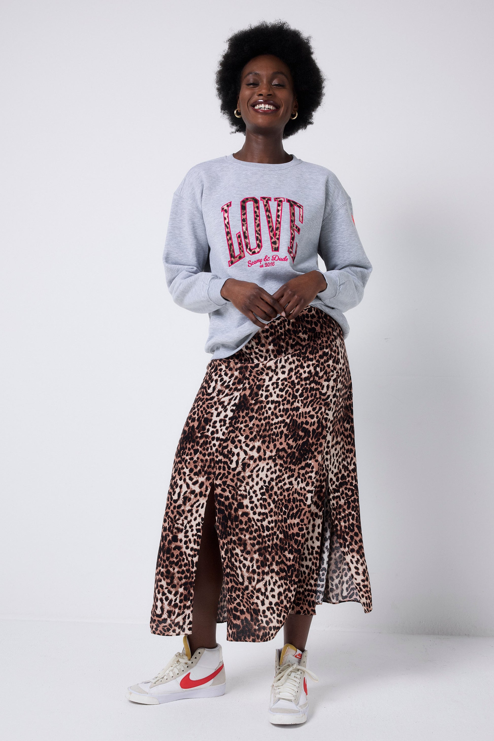 Neutral with Black Cheetah Split Front Skirt