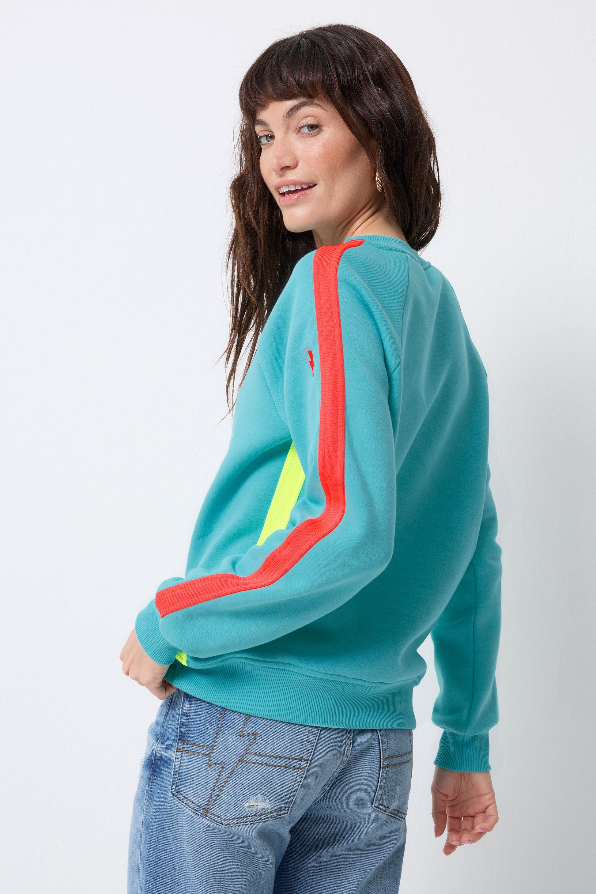 Bright Green with Coral Colourblock Relaxed Sweatshirt