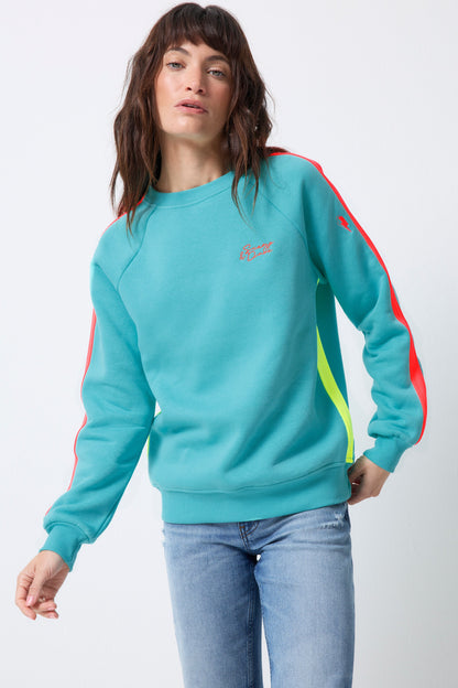 Bright Green with Coral Colourblock Relaxed Sweatshirt