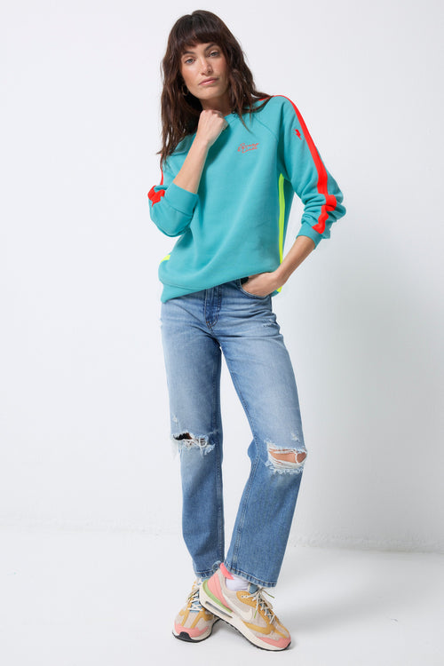 Bright Green with Coral Colourblock Relaxed Sweatshirt