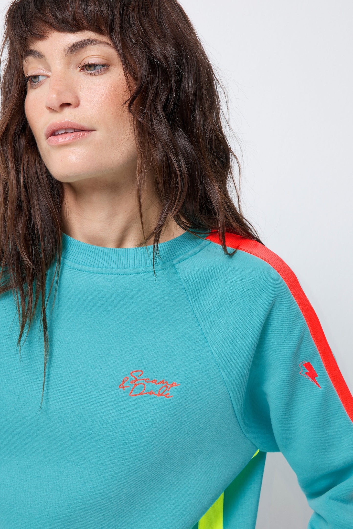 Bright Green with Coral Colourblock Relaxed Sweatshirt