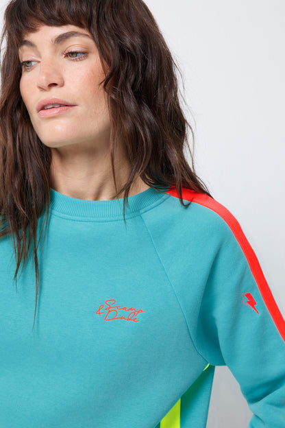 Bright Green with Coral Colourblock Relaxed Sweatshirt