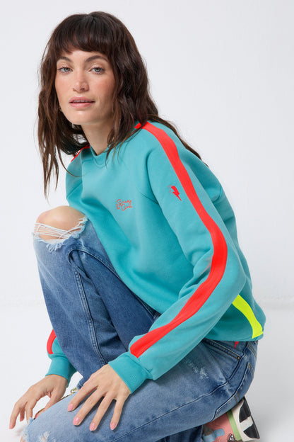 Bright Green with Coral Colourblock Relaxed Sweatshirt