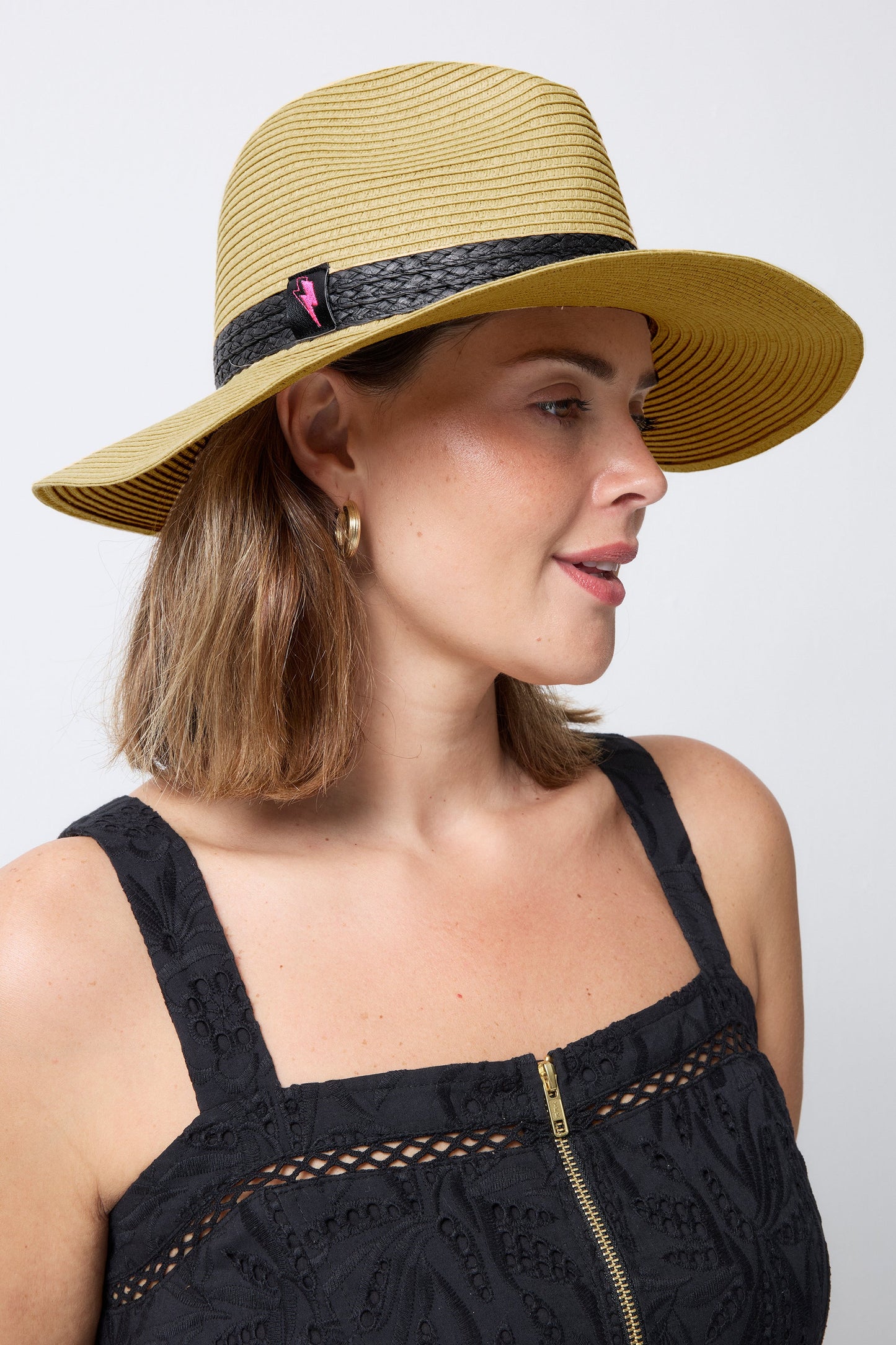 Natural with Black Plaited Trim Straw Hat