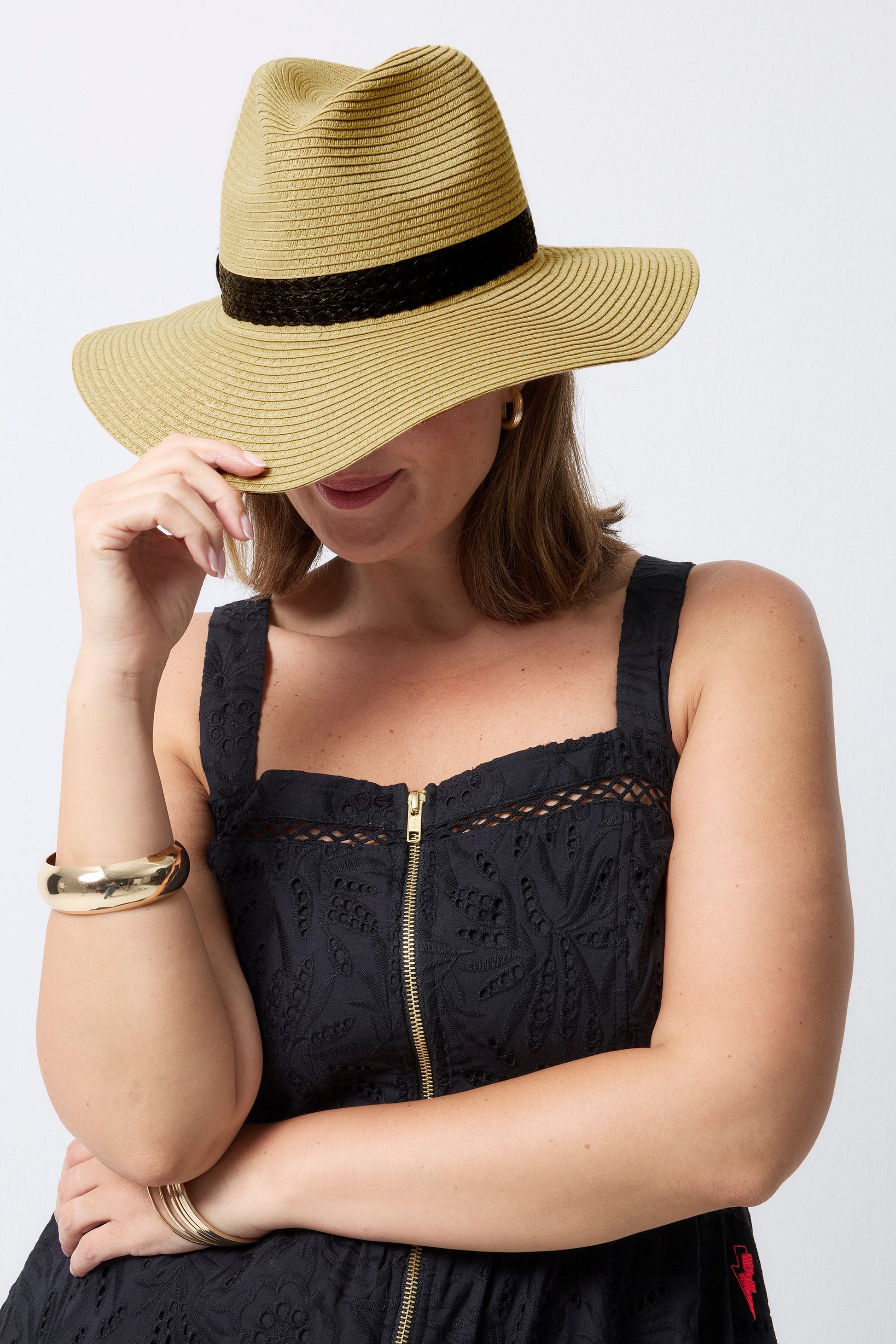 Natural with Black Plaited Trim Straw Hat