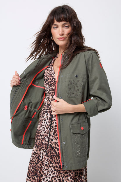 Khaki with Studded Bolt Utility Jacket