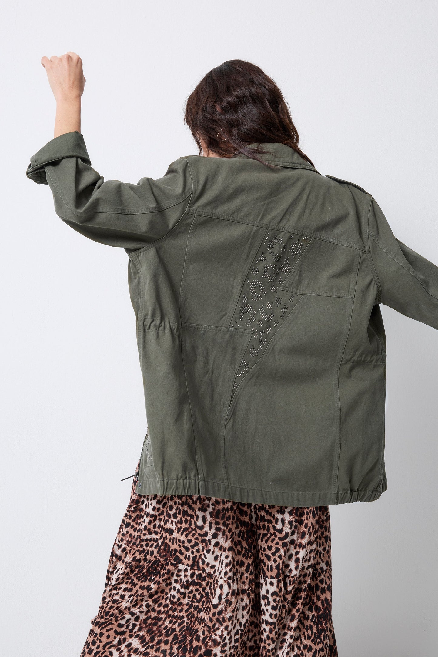 Khaki with Studded Bolt Utility Jacket