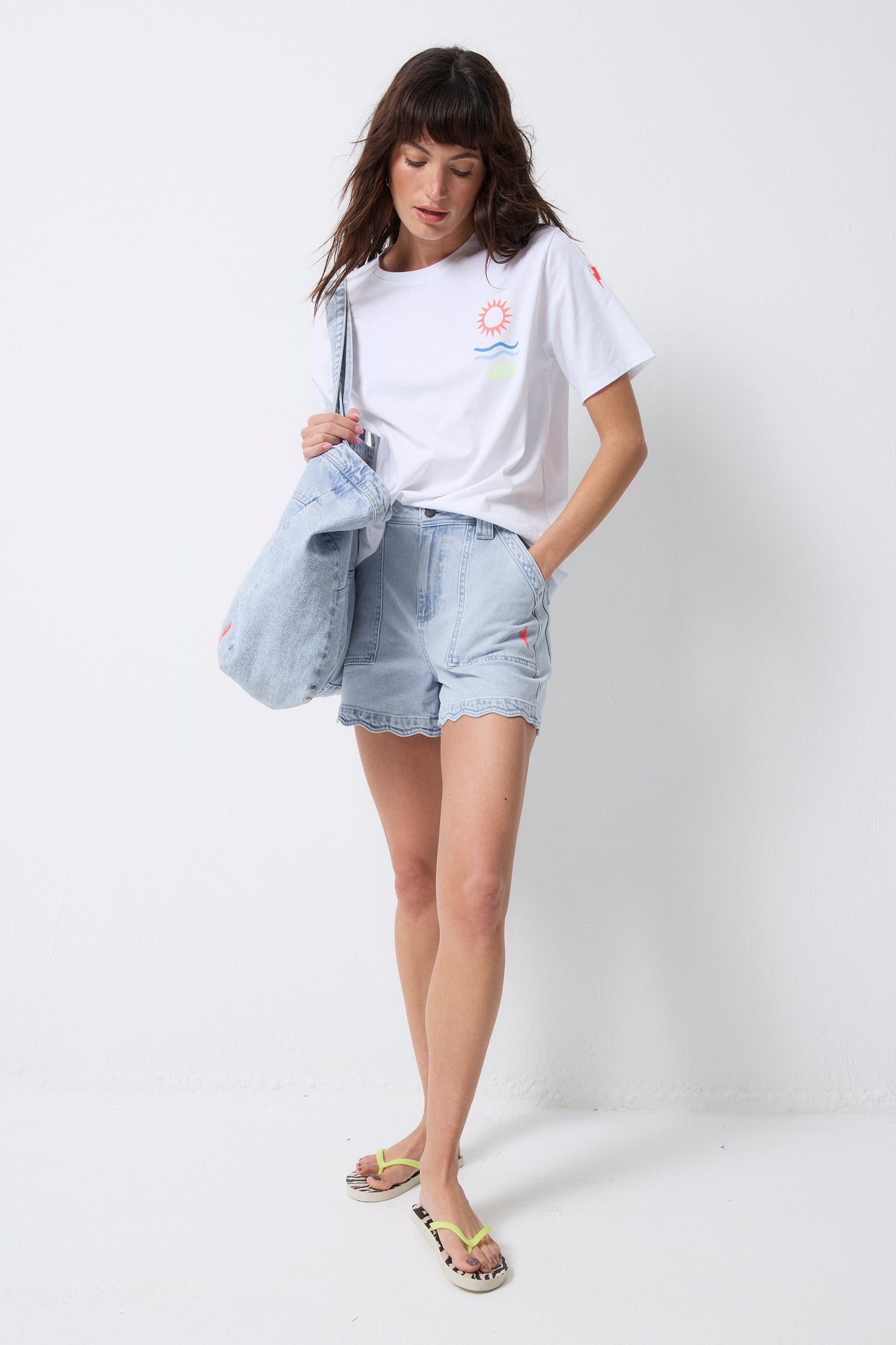 Pale Indigo Scallop Denim Shorts