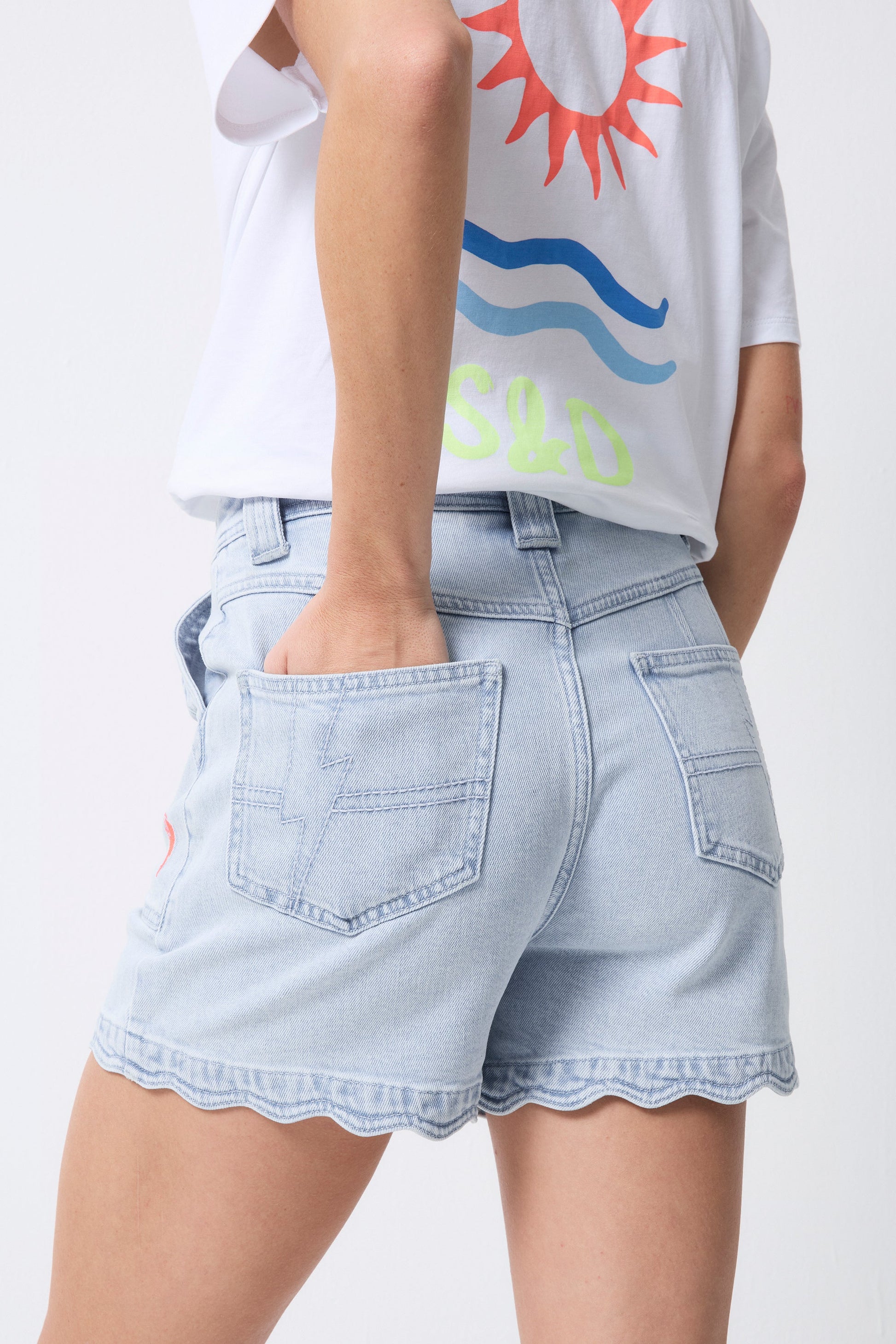 Pale Indigo Scallop Denim Shorts