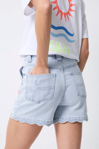 Pale Indigo Scallop Denim Shorts