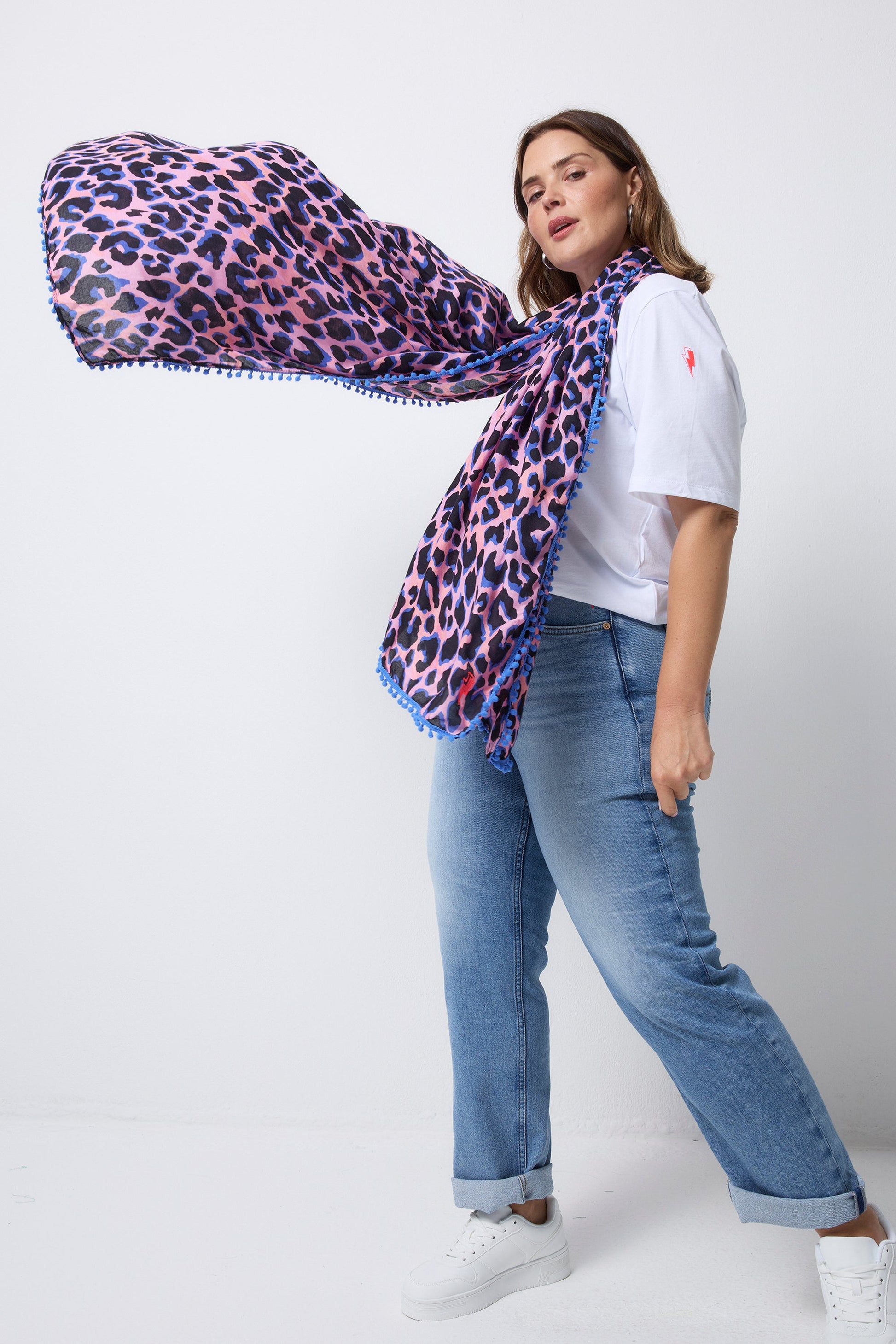 Pink with Blue and Black Shadow Leopard Charity Super Scarf