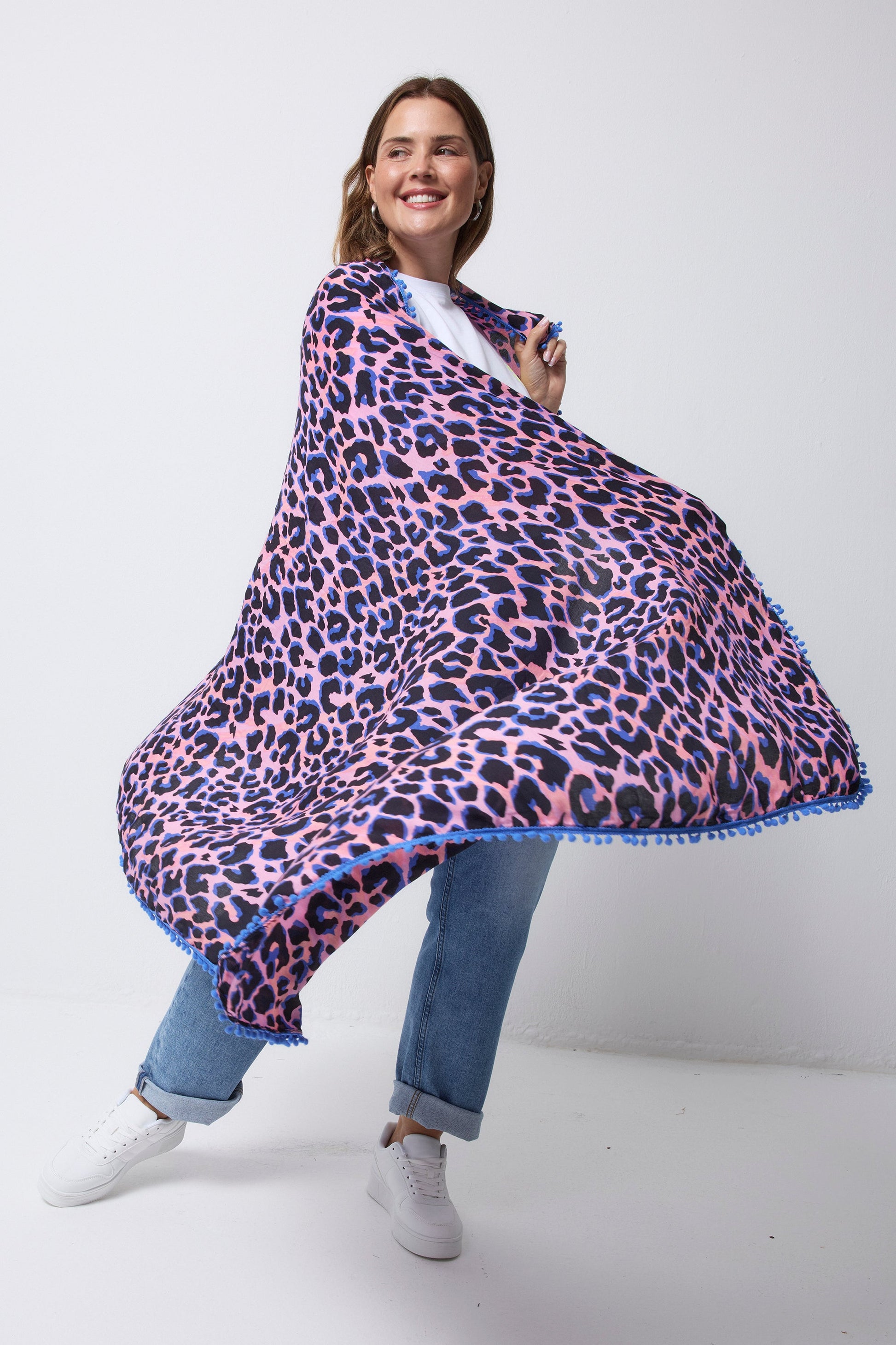 Pink with Blue and Black Shadow Leopard Charity Super Scarf