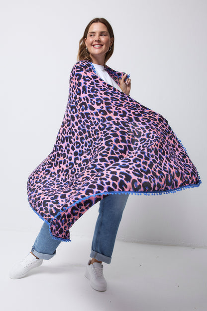 Pink with Blue and Black Shadow Leopard Charity Super Scarf