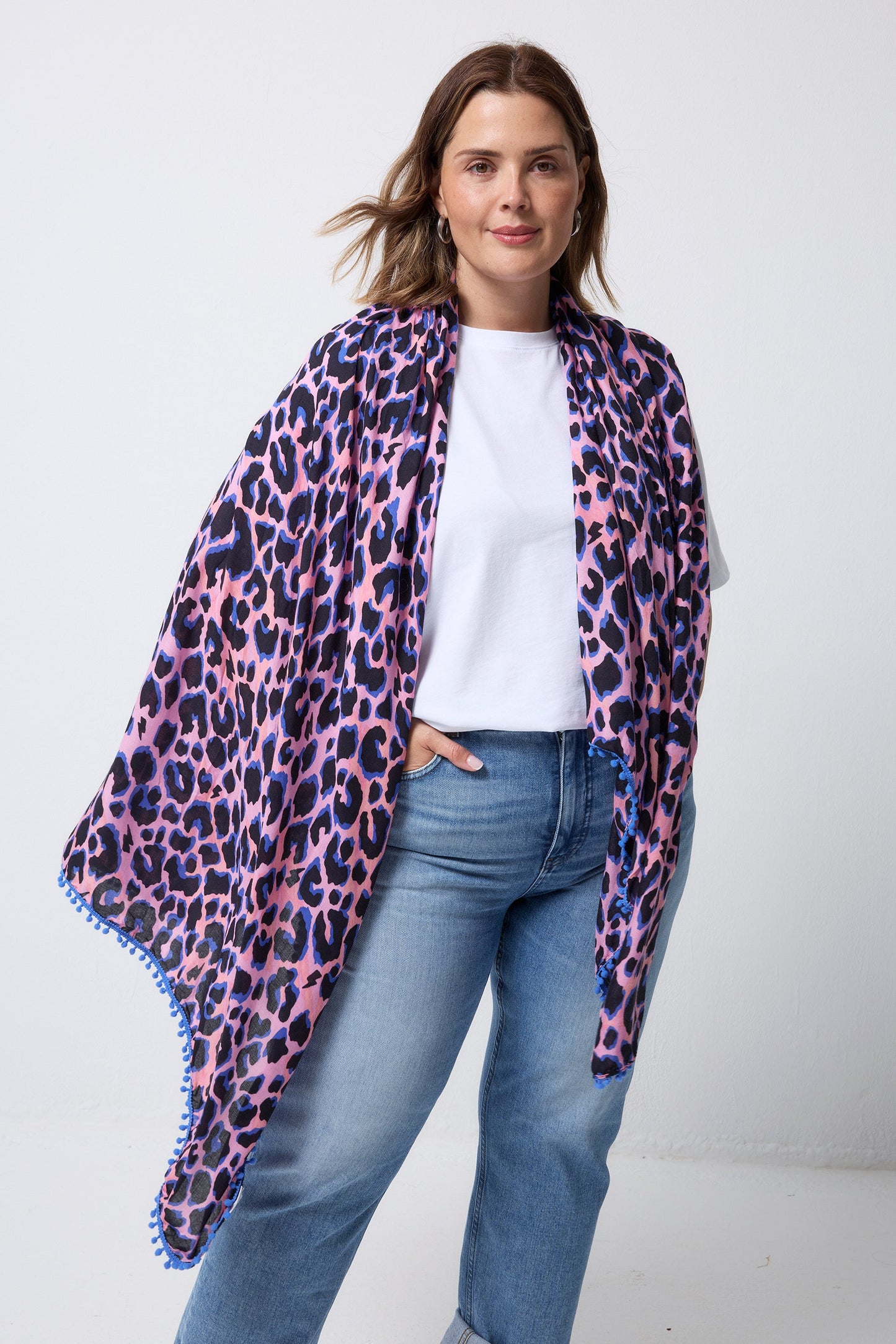 Pink with Blue and Black Shadow Leopard Charity Super Scarf