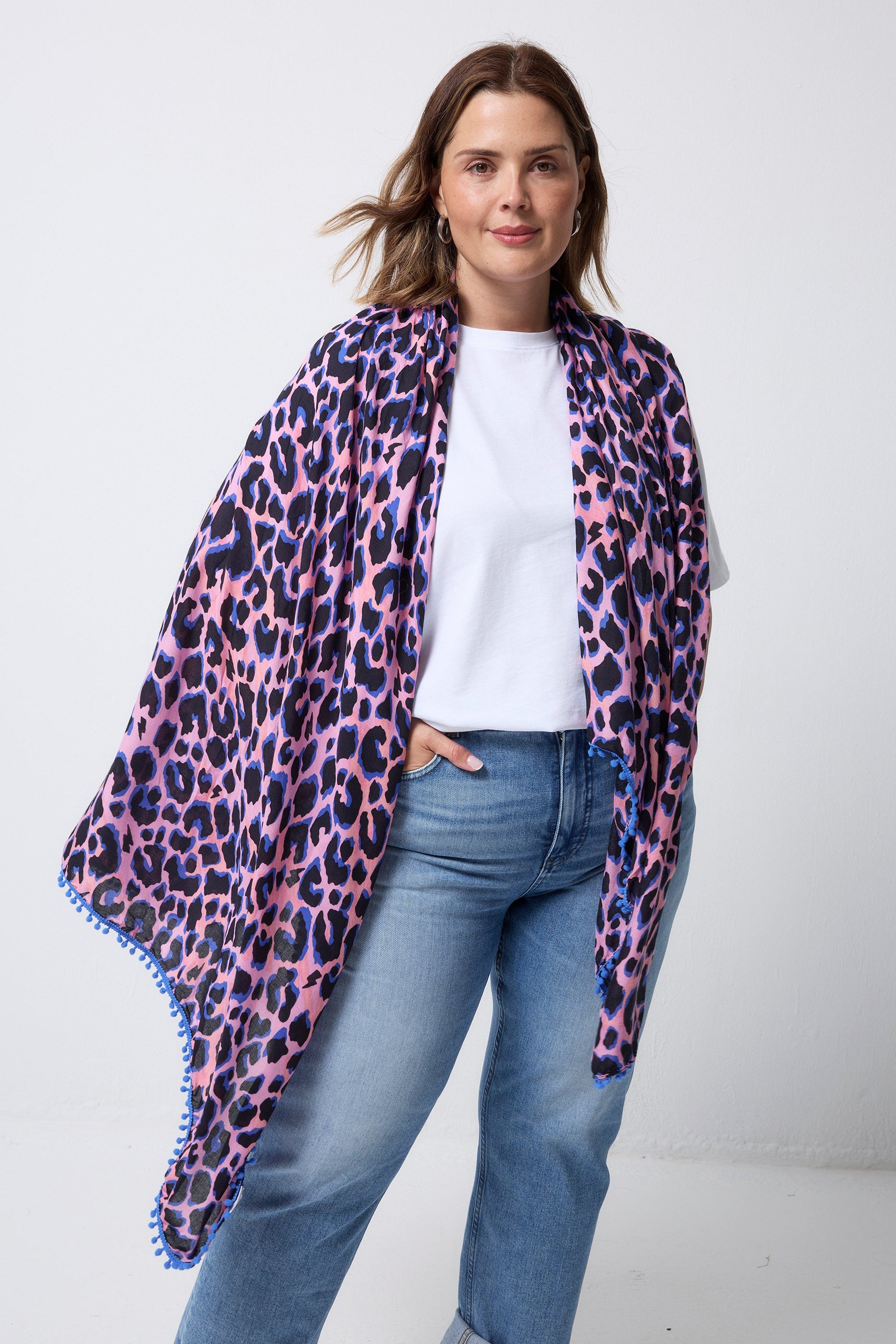 Pink with Blue and Black Shadow Leopard Charity Super Scarf