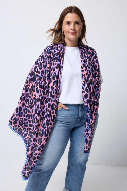 Pink with Blue and Black Shadow Leopard Charity Super Scarf