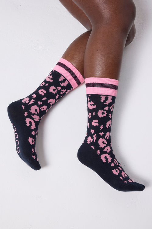 Navy with Pink Leopard Socks