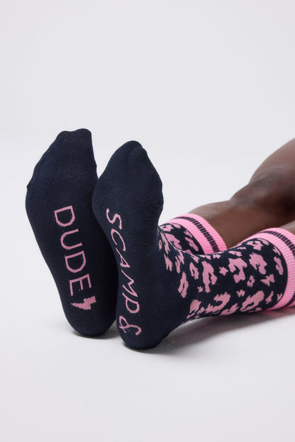 Navy with Pink Leopard Socks