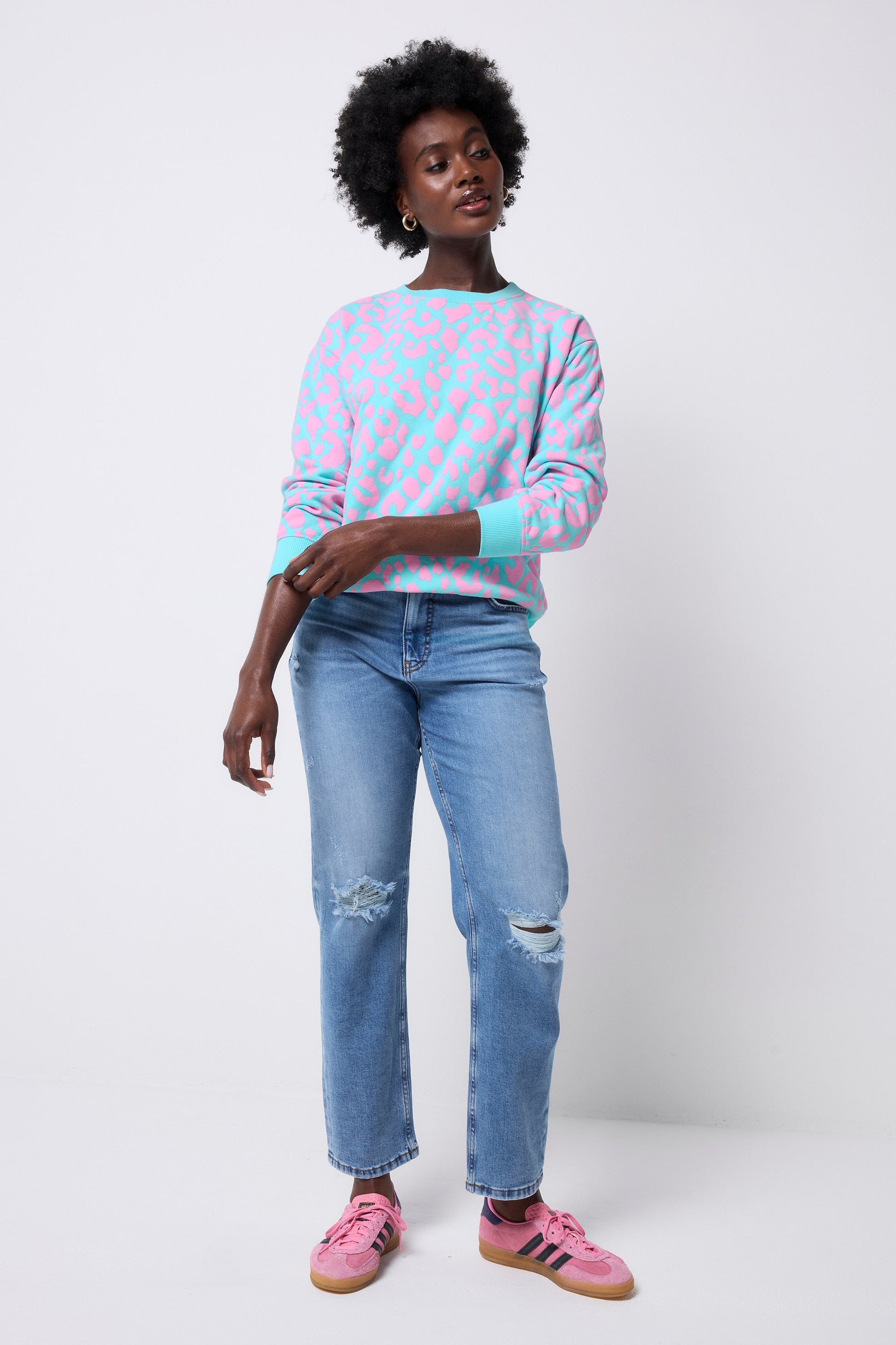 Turquoise with Pink Leopard Oversized Sweatshirt