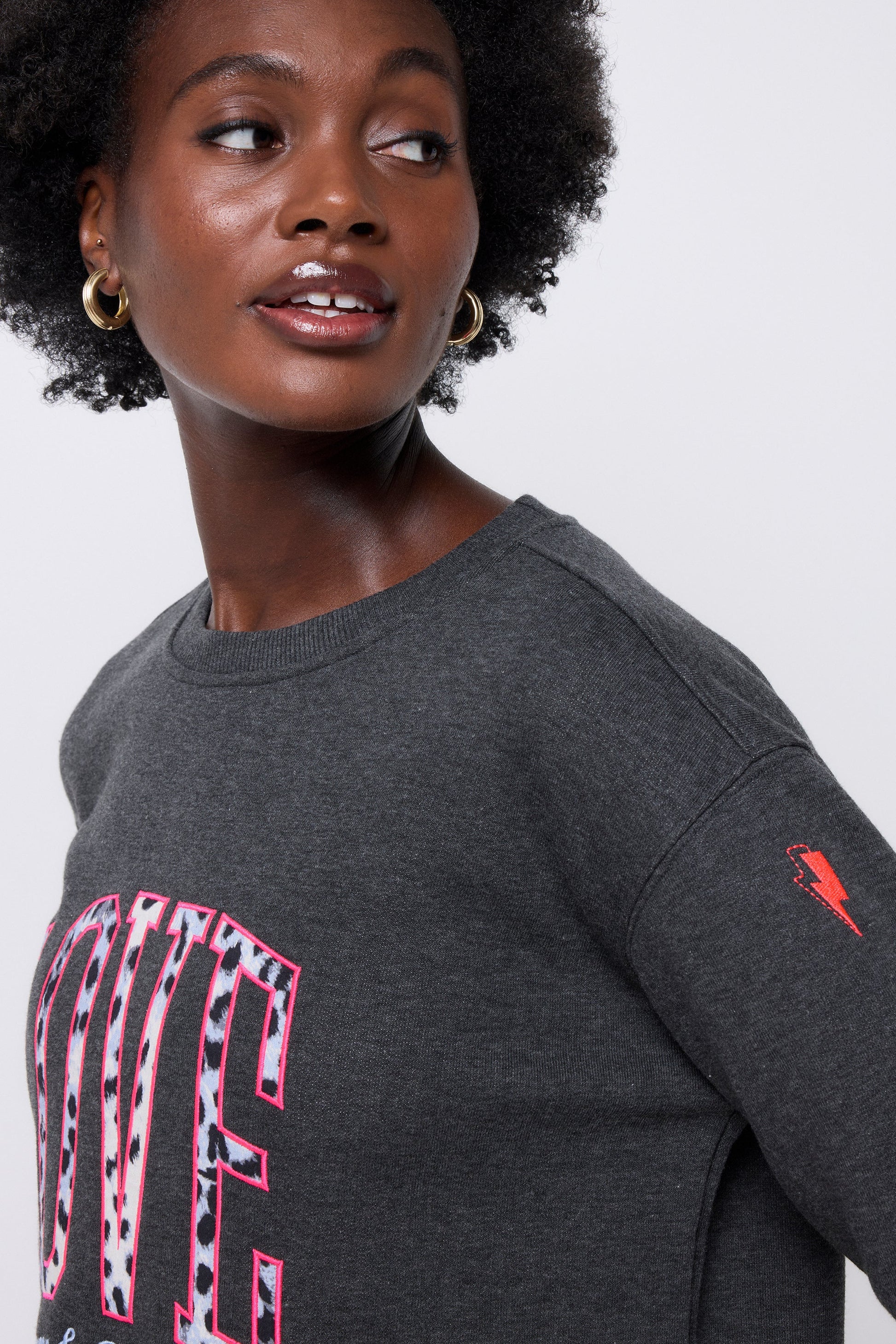 Dark Grey Love Cheetah Oversized Sweatshirt