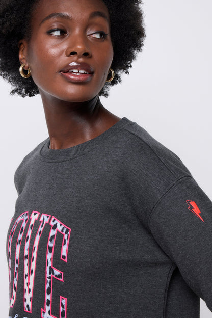 Dark Grey Love Cheetah Oversized Sweatshirt
