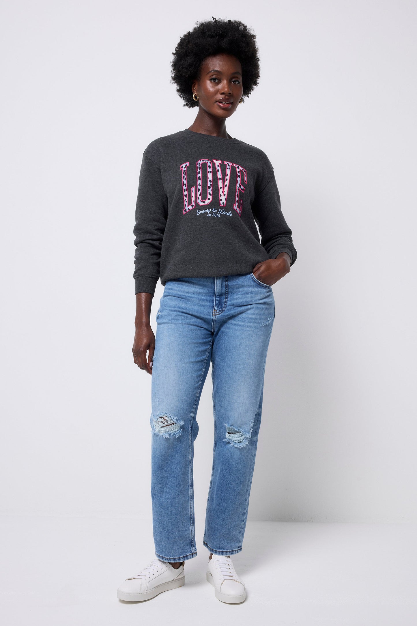 Dark Grey Love Cheetah Oversized Sweatshirt