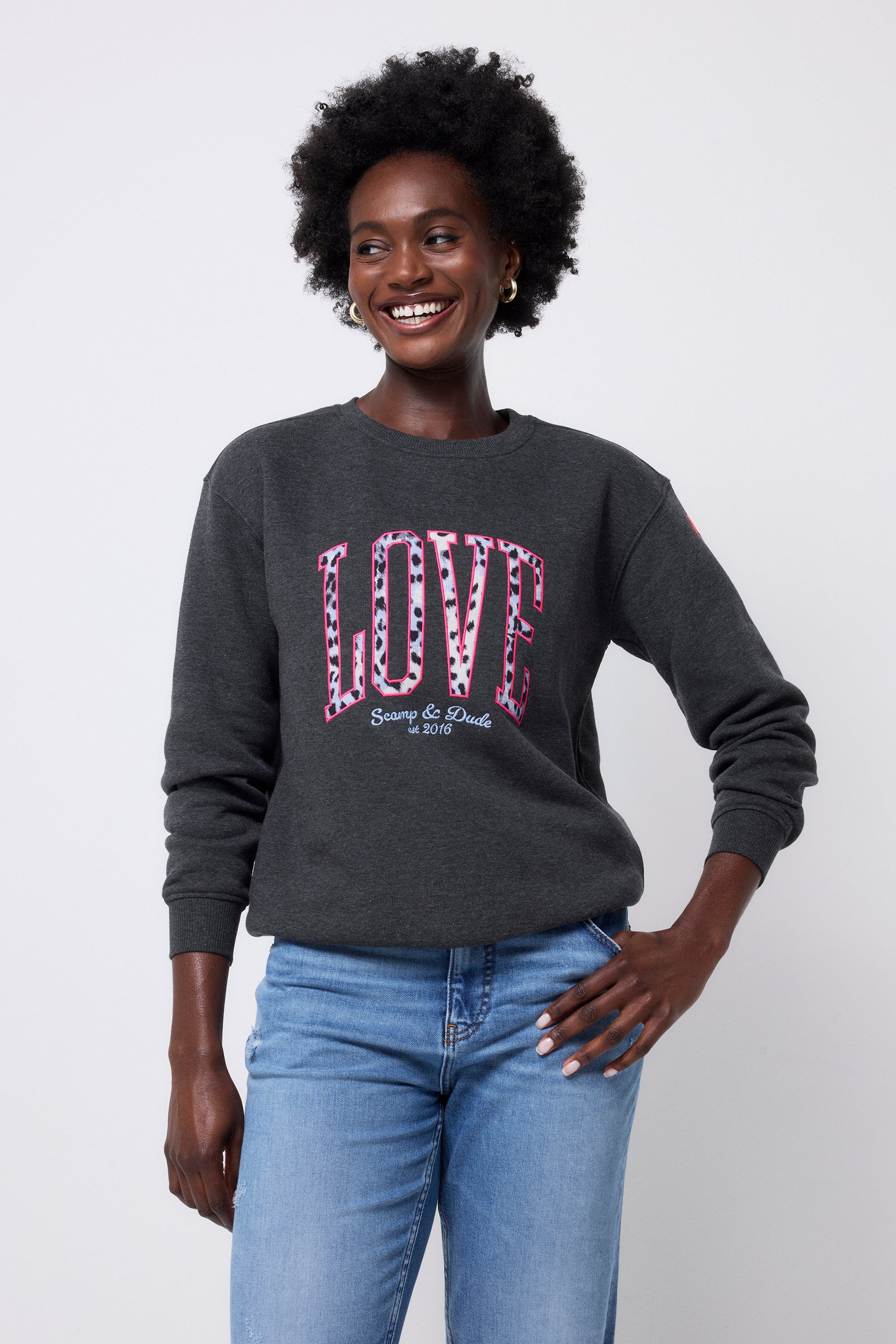 Dark Grey Love Cheetah Oversized Sweatshirt