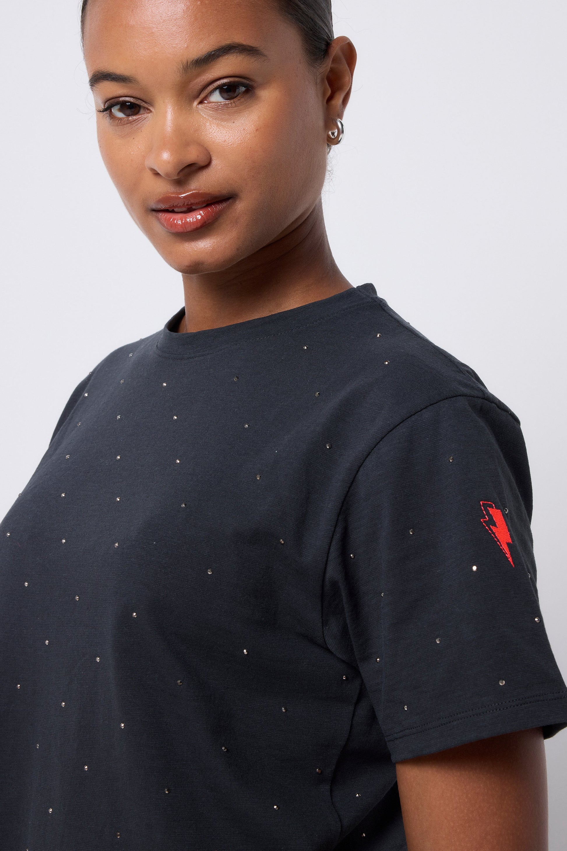 Dark Grey Studded T-Shirt